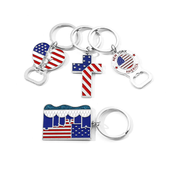 Wholesale 5PCS Independence Day Bottle Opener Shape Zinc Alloy Keychain JDC-KC-GYu003