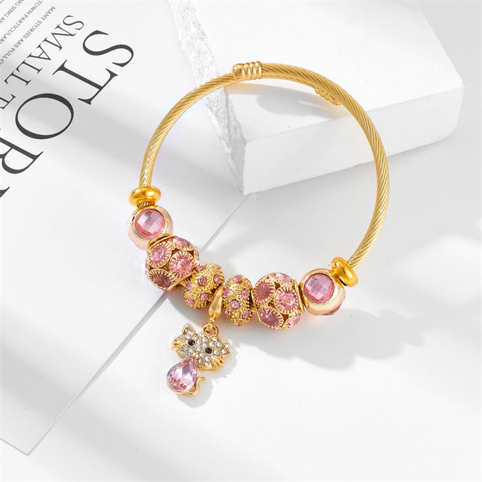 Wholesale Stainless steel butterfly bead bracelet with high-end feel and diamond inlaid pendant bracelet