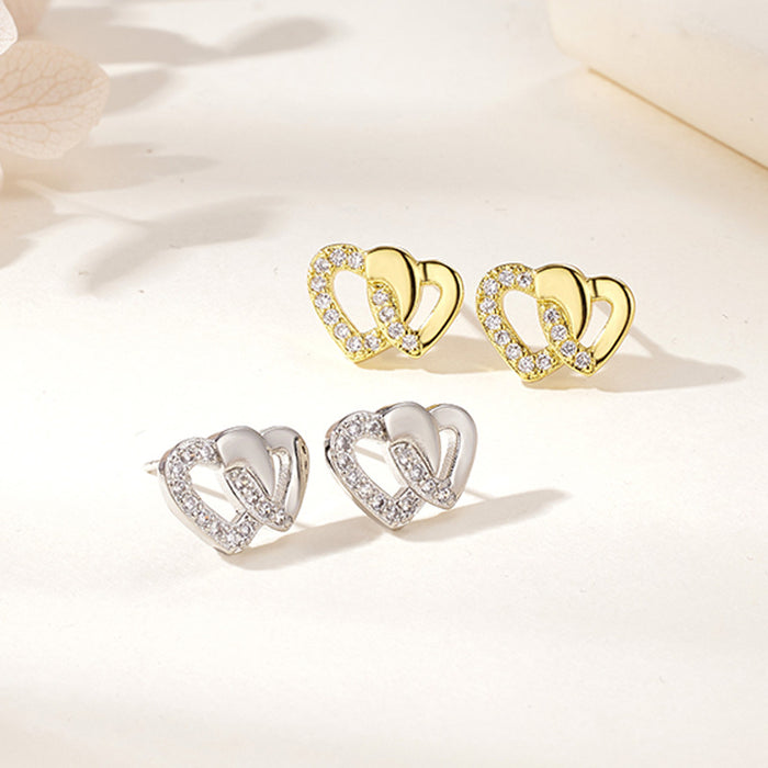 Wholesale Heart To Heart Hollow Micro-Inlaid Zirconia Copper Earrings JDC-ES-YZS002