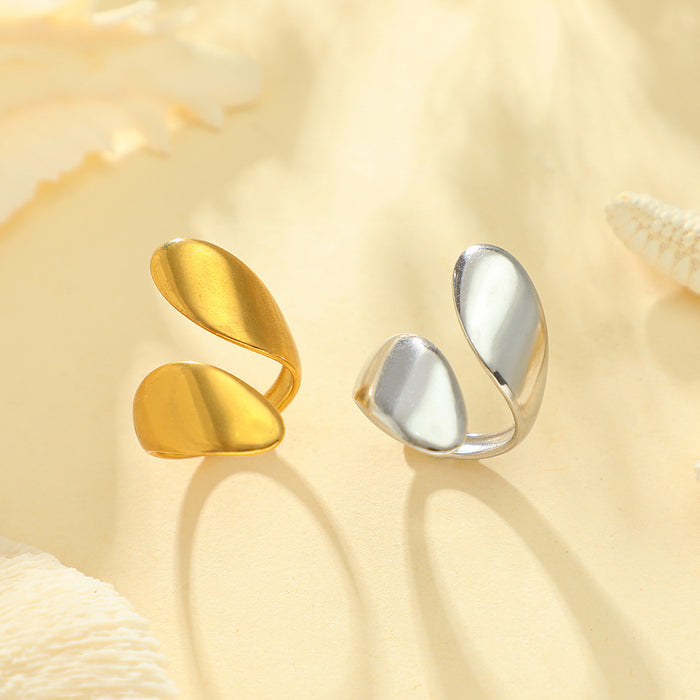 Wholesale Irregular stainless steel ring set with open water droplet geometric gold ring