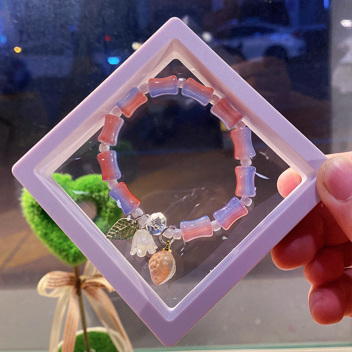 Wholesale Chic Flower Strawberry Bamboo Bracelet - Glass Colored Glaze Jewelry MOQ≥2