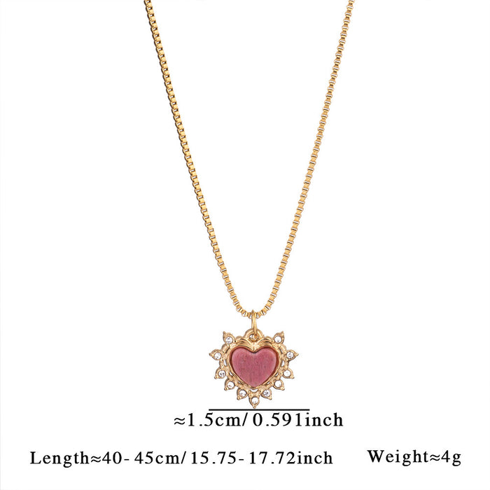 Wholesale Simple natural stone heart necklace versatile and high-end stainless steel necklace paired with blue pine tiger eye stone