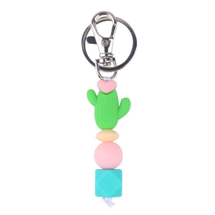 Wholesale Santa Cartoon 3D Cactus Silicone Bead Keychain JDC-KC-GuangTian033