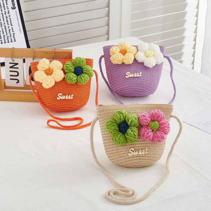 Wholesale Straw Woven Floral Crossbody Bag for Girls Cute Summer Purse