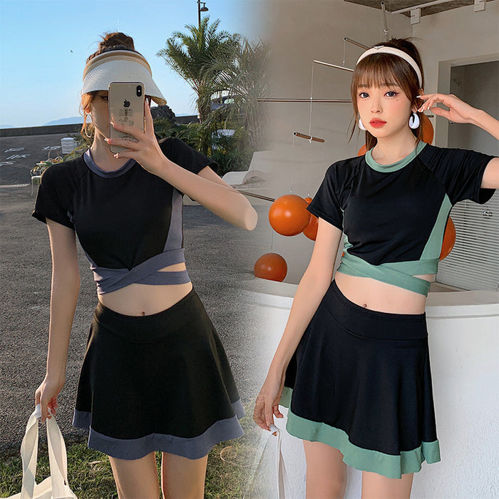 Wholesale  conservative swimsuit women's  close-fitting slim fresh skirt hot spring swimming suit