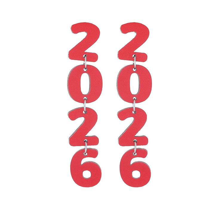 Wholesale New Year Celebration Wooden Earrings Happy New Year Letter Splicing Earrings
