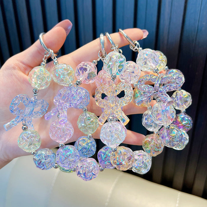 Wholesale Acrylic Crystal Flower Transparent Bow Beaded Keychain JDC-KC-WoA043