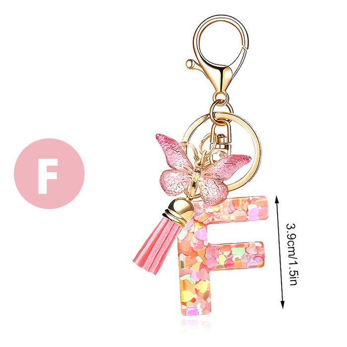Wholesale Pink Letter Keychain Heart Sequin Butterfly Tassel Keychain Crystal Glue Pendan