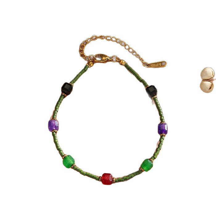 Wholesale Natural stone bead titanium steel bracelet, luxurious and high-end stainless steel bracelet