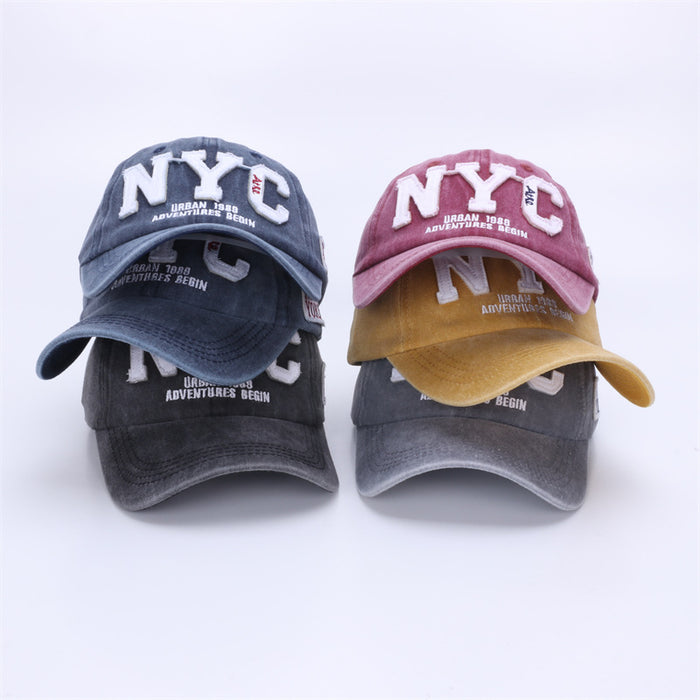 Wholesale Washed embroidered duckbill cap, baseball cap, adhesive fabric, three-dimensional embroidered duckbill cap, curved brim, versatile shade design