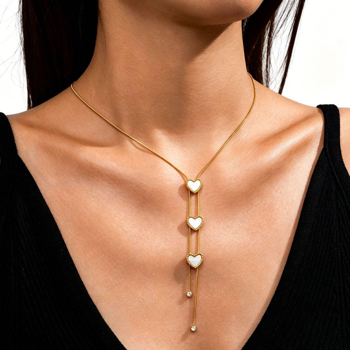 Wholesale 2pcs ong tassel heart-shaped minimalist luxury sweater chain,  colorfast titanium steel jewelry