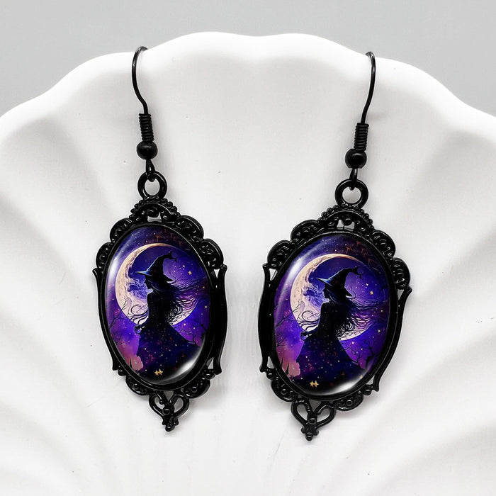 Wholesale  Black Crow Skull Oval Lace Earrings Witch Earrings Pumpkin Black Cat Moon Earrings
