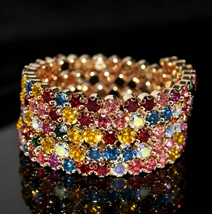 Wholesale Women S Rhinestone Wrap Bracelet Bohemian Style Double Row Silver Sparkling Geometric Cuff Jewelry Accessory