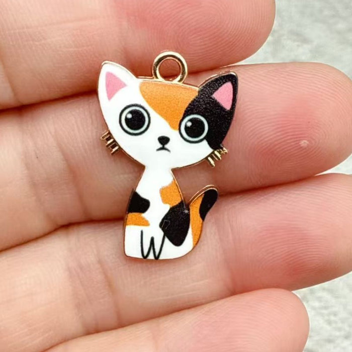 Wholesale 10pcs 21-color KC Gold Drop Oil DIY Creative Realistic Standing Cat Pendant Ornament