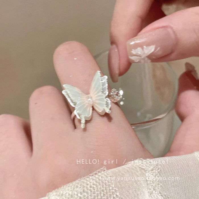 Wholesale Zircon butterfly ring with high-end feel, adjustable opening, light luxury, niche design, accessory