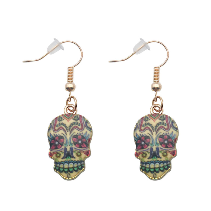 Wholesale Halloween Series Printed Skull Pendant Earrings JDC-ES-Oulu005