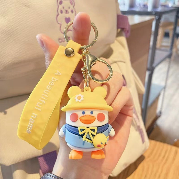 Wholesale  backpack duck key chain cartoon  Duck Key accessories silicone doll couple key chain pendant