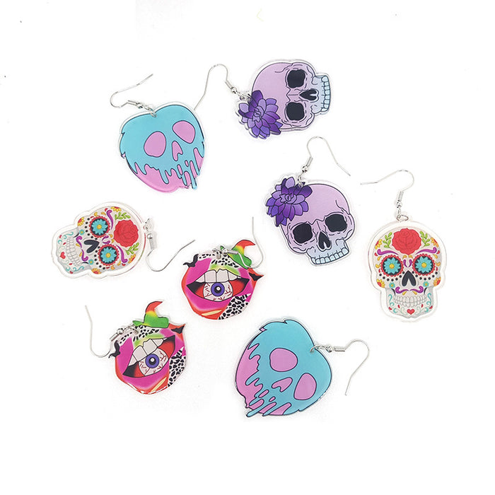 Wholesale Transparent Acrylic Printing Halloween Skull Earrings JDC-ES-Dagou003