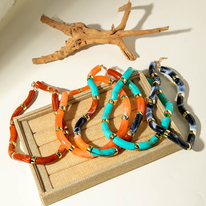 Wholesale Personalized acrylic curved tube bracelet curved bamboo tube halo retro marble bracelet