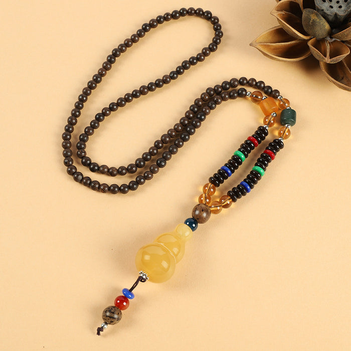 Wholesale Long Cotton and Linen Accessories Wooden Pendant Buddhist Beads Necklace JDC-NE-Luox003