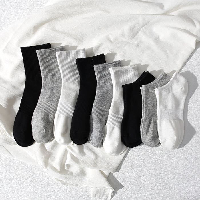 Wholesale Mid length solid color cotton socks versatile basketball sports shallow mouth design short socks