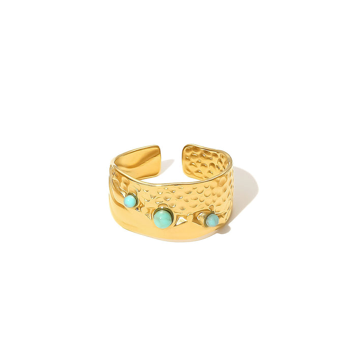 Wholesale Stainless Steel Gold Turquoise Leaf Adjustable Ring