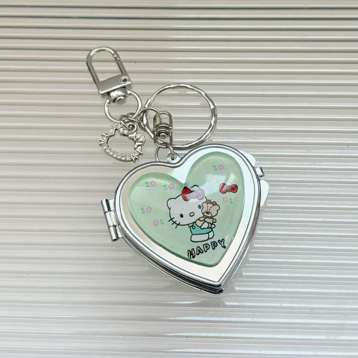 Wholesale Cartoon Heart Portable Mirror Keychain Bag Charm Alloy Electroplating
