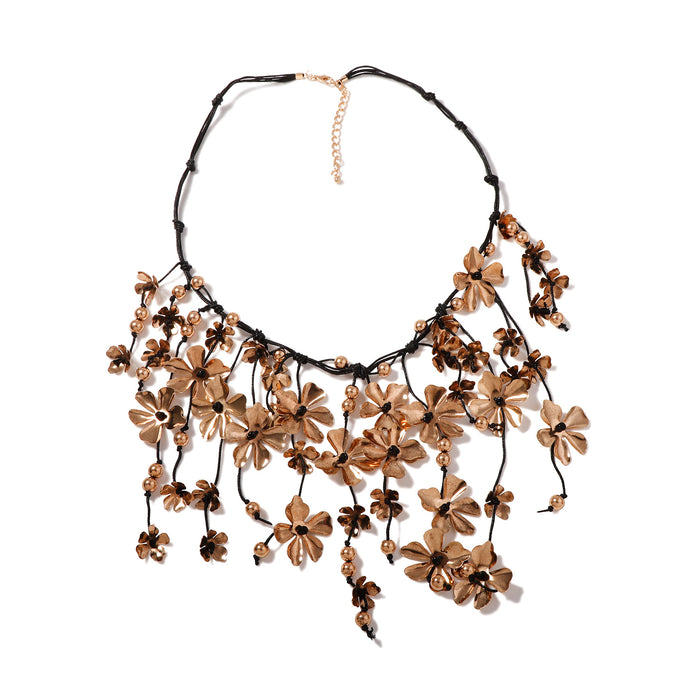 Wholesale Metal Flower Tassel Pendant Handmade Rope Necklace