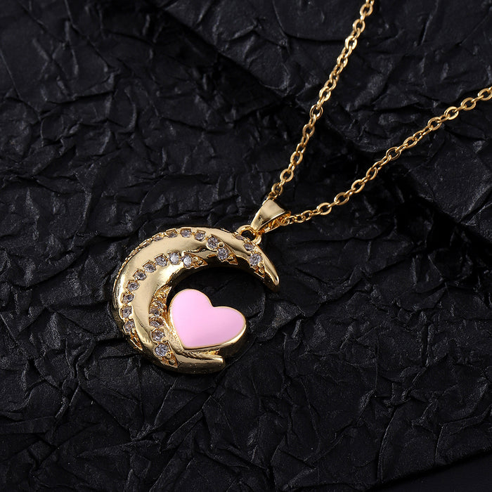 Wholesale Oil Dripping Love Moon Copper Necklace JDC-NE-ShangY032