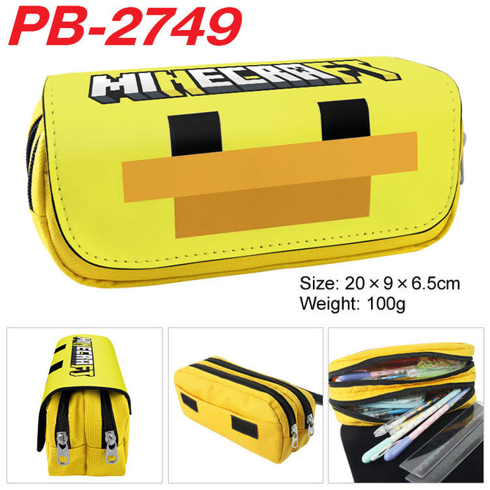 Wholesale Cartoon Game Themed Canvas Pencil Case Double Layer Zipper Large Capacity Student Stationery