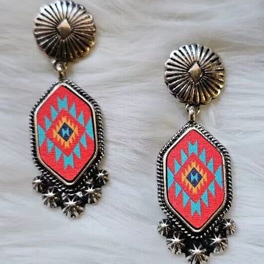 Wholesale Geometric printing diamond pattern tassel alloy earrings