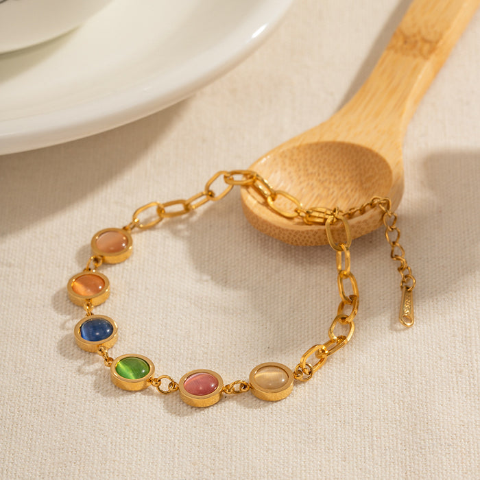Wholesale 18k Gold Iridescent Cat' s Eye Stainless Steel Bracelet
