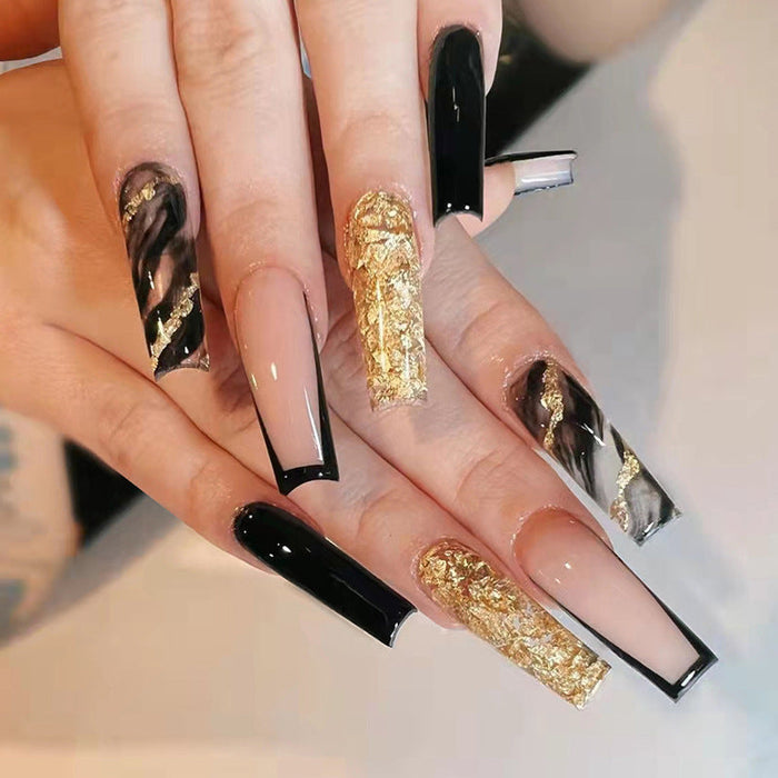 Wholesale Shiny Black Gold Long Nail Sticker JDC-NS-QiH018