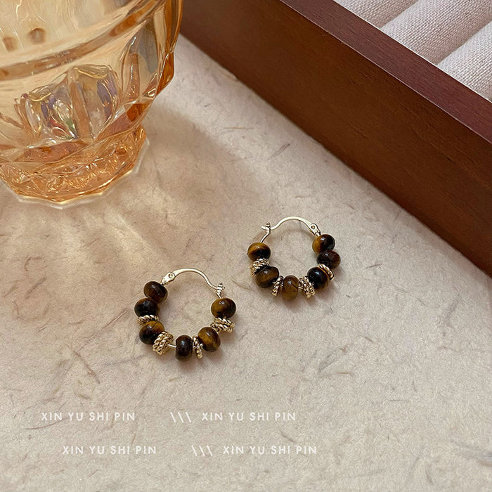 Wholesale Tiger Eye Stone Retro Ear Buckle, New, Small, Light, Luxury, High End, Unique Temperament Earrings