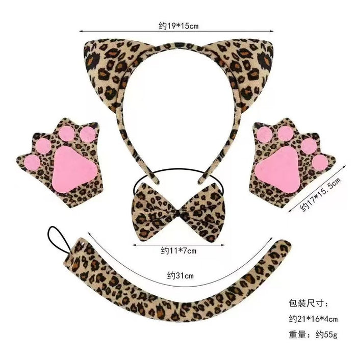 Wholesale Leopard Print Cat Ears Headband Set  Masquerade Cute Animal Ear Party Fashion Accessory Boutique Resale