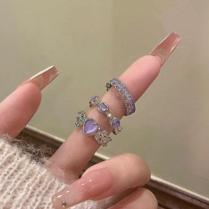 Wholesale Set of open-faced diamond-encrusted heart-shaped rings.