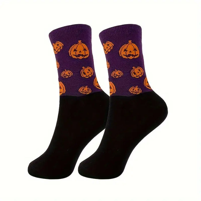 Wholesale 5pcs Halloween Skull Pumpkin Bat Cartoon Printed Polyester Cartoon Middle Tube Socks JDC-SK-Xinh026