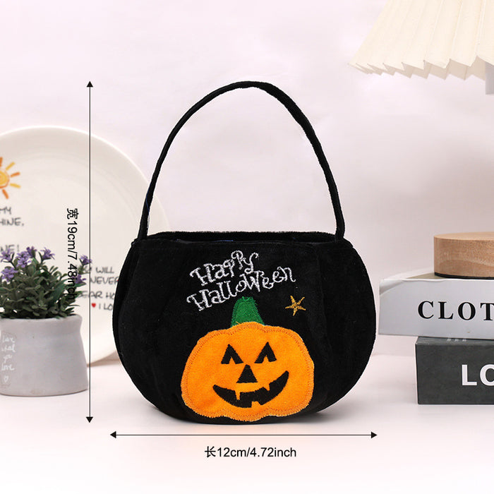 Wholesale Plush  Treat Handbags Green Black Cat Pumpkin Motif for Trick-or-Treat Gift