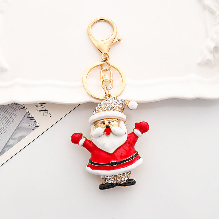 Wholesale Creative Diamond Encrusted Christmas Keychain Zinc Alloy for Bag and Car Key Decoration Gift