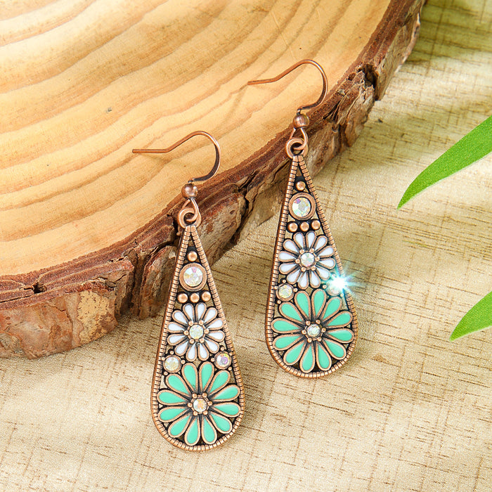 Wholesale 2pcs Bohemian drop-shaped turquoise earrings