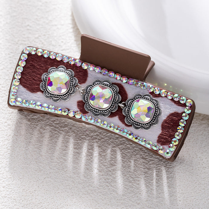 Wholesale Bohemian turquoise grab clip high-end female retro leopard print sequined leather ethnic style back of the head shark clip