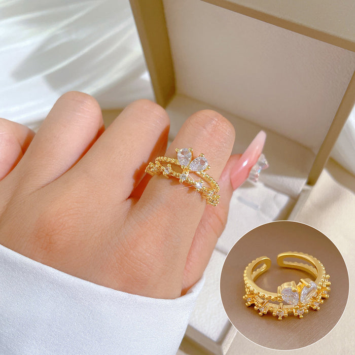 Wholesale Real Gold Electroplated Design Geometric Diamond Round Bead Ring Female Cold Style Open Ring JDC-RS-LG004