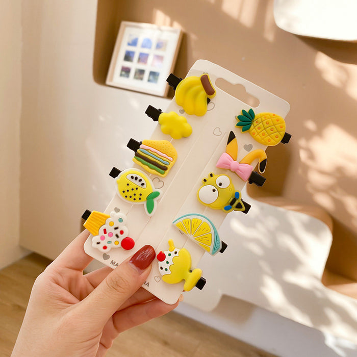 Wholesale 10 pcs soft rubber fruit-themed cute cartoon kids' hair clips