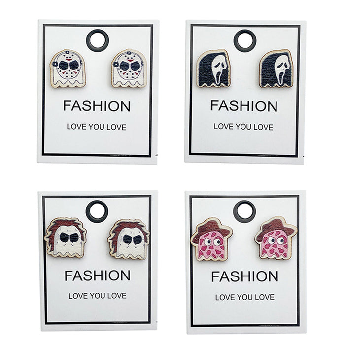 Wholesale  wooden stud earrings horror character Wood printed lightweight earrings funny classic