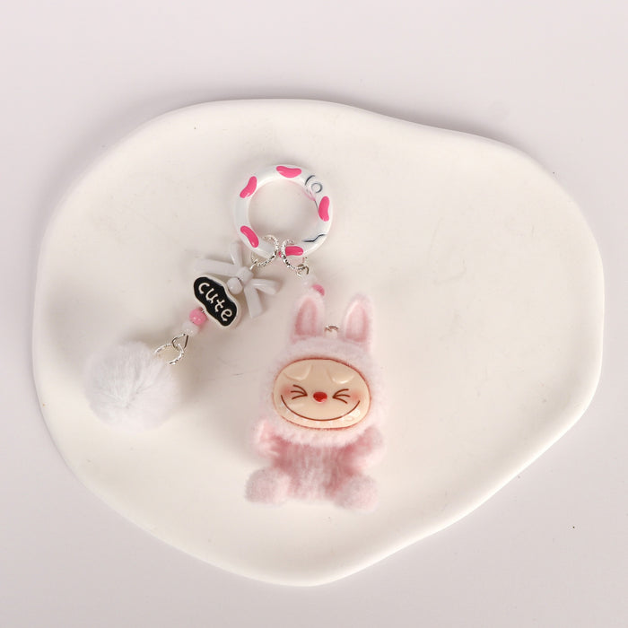 Wholesale Cute Sitting Flocking Keychain Bag Car Decoration Pendant Mobile Phone Chain Wholesale Small Gift