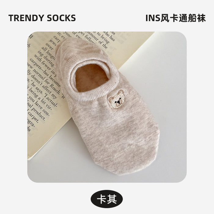 Wholesale Ship Socks Cute Cartoon Embroidered Short Socks Thin Anti slip Silicone Shallow Socks Invisible Socks