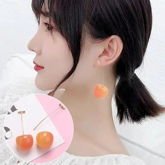 Wholesale Cute Vitality Resin Cherry Earrings with Temperament Long Earrings and Earrings