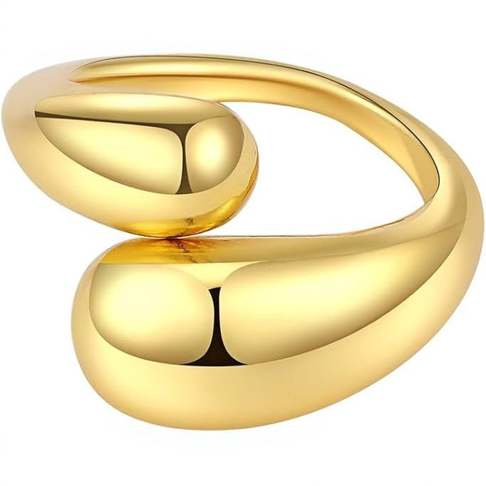 Wholesale Fashion, personality, simplicity, titanium steel, double water drop, gold electroplating, light luxury, trendy ring, ring