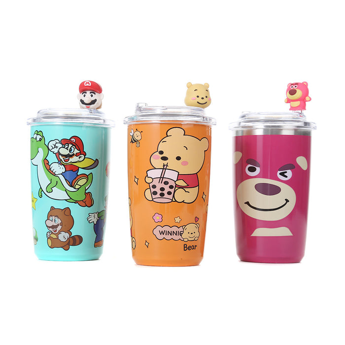Wholesale Cute Cartoon Stainless Steel Portable Thermos Cup for Students with Straw