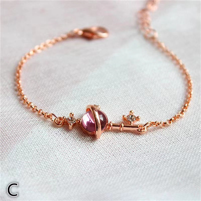 Wholesale Dreamy starry sky colorful planet pink cat' s eye bracelet